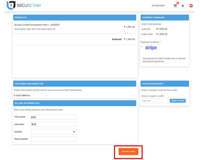 SecuRetain shopping basket