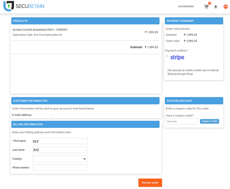SecuRetain shopping basket